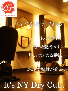 すべてはカットできまる…　もっと美しく…　もっと艶やかに…　もっとまとまる髪に…　カットで髪質が変わる　It's NY Dry Cut .